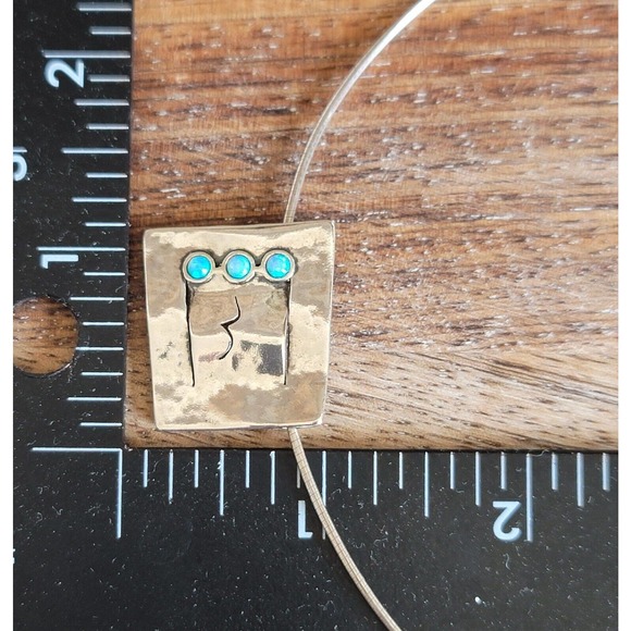 925 Sterling and Opal Necklace Signed Didae Modernist Hammered Design - Picture 9 of 9